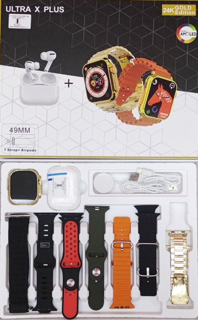 Golden Ultra watch with Airpod with 7 straps with box